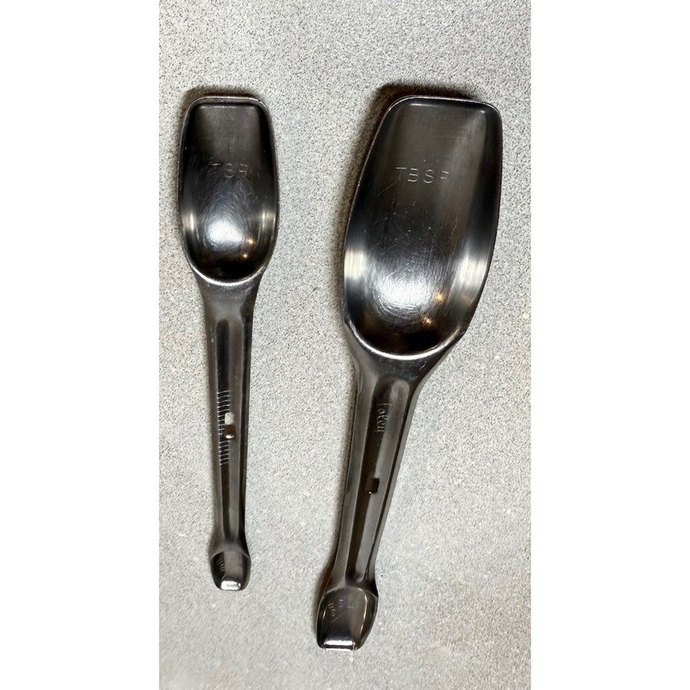 Vintage Foley Measuring Spoons Locking Nesting Double‎ End Stainless Steel Set 2